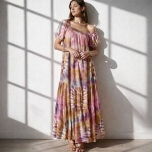 Young Fabulous & Broke Tie Dye Tiered Midi Dress Medium